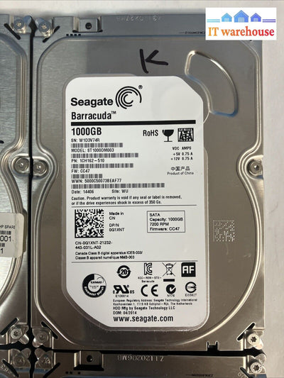 (Lot 4X) Seagate Barracuda St1000Dm003 Sata 1Tb 3.5’ Hdd (1000 Days Remaining) ~