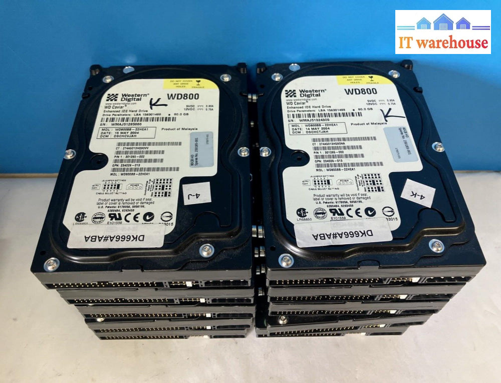 (Lot Of 10) Wd Wd800 301265-002 80Gb 3.5’ Ide Hd Wd800Bb (1000 Days Remaining)~