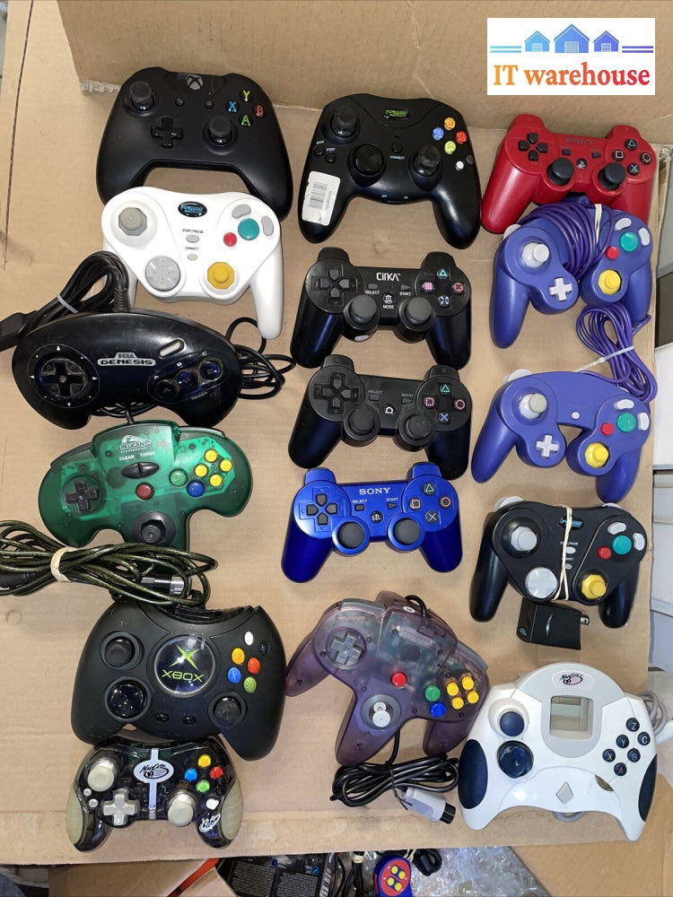 Lot Of 16 Controllers For Xbox And Other Game Systems