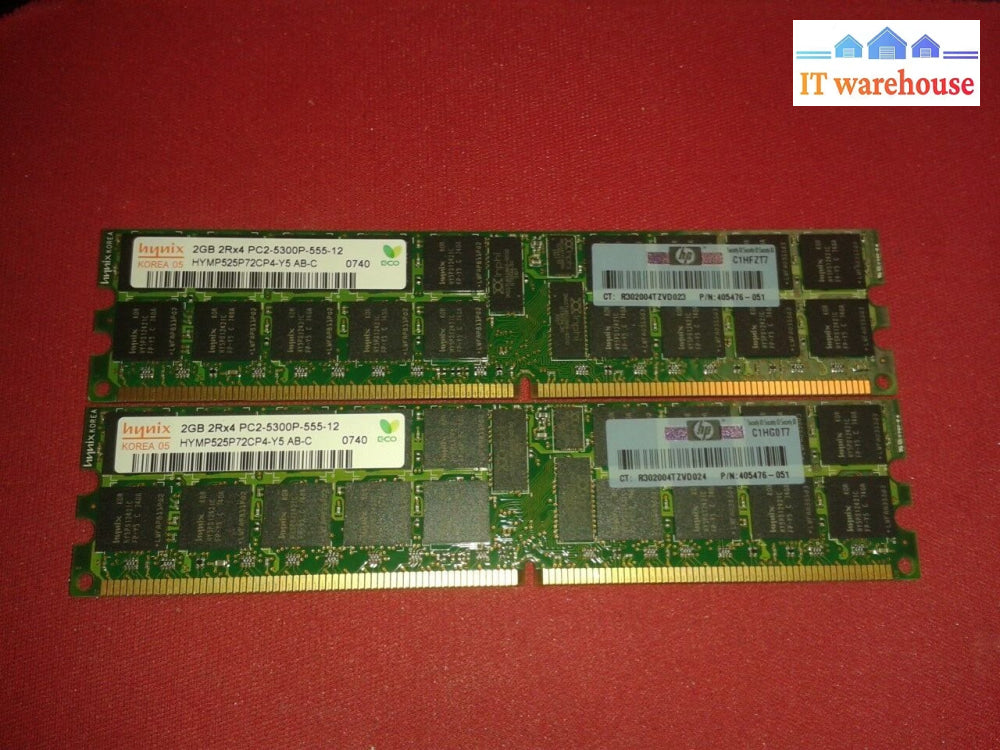 Lot Of 2 1Gb Hymp512P72Cp4-Y5 Ab-C 1Rx4 Pc2-5300P-555-12 Ram Memory (Server)