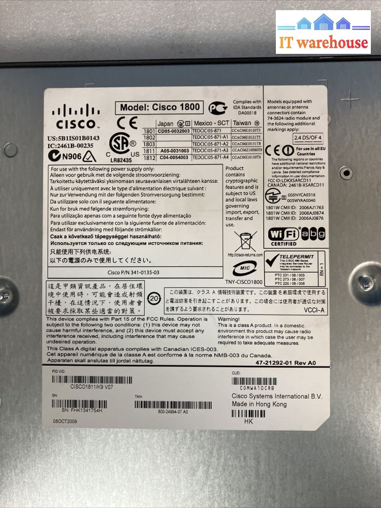 (Lot Of 2) Cisco 1800 Series Integrated Services Enterprise Router 47-21292-01 ~