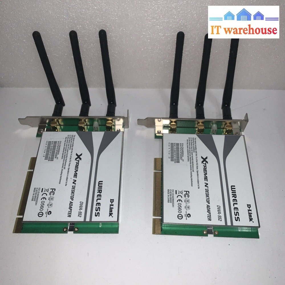 (Lot Of 2) D-Link Dwa-552 Xtreme-N Wireless Pci Desktop Adapter With Antenna