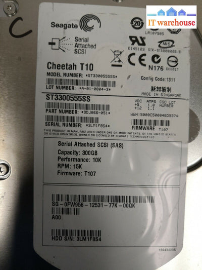 + Lot Of 2 Dell Fw956 Seagate Cheetah T10 300Gb 15K Rpm Sas 3.5’ Hdd St3300555Ss