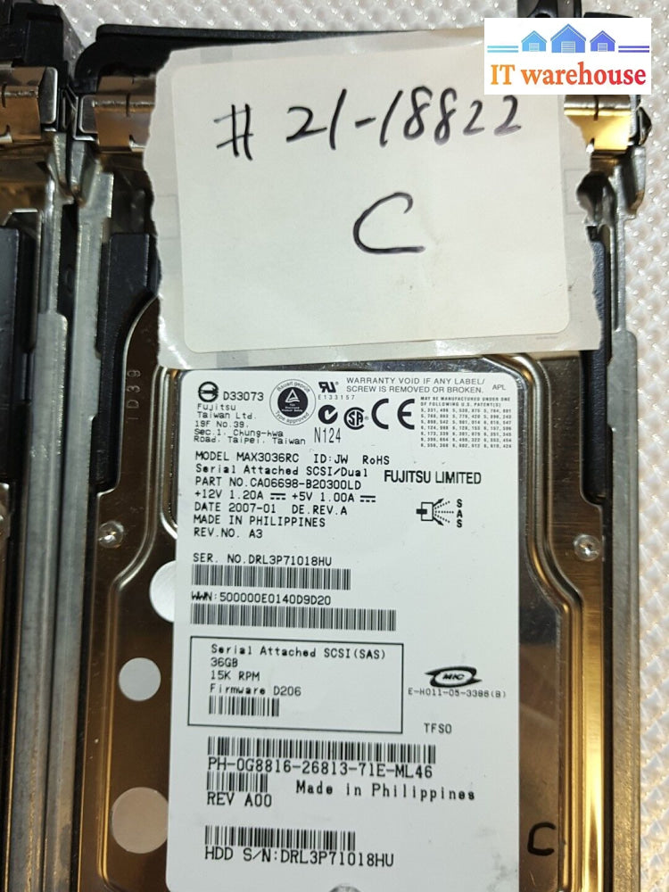 - Lot Of 2 Dell G8816 36Gb Sas 15K 3Gbps 3.5’ Hard Drive Max3036Rc W/Caddy @@@