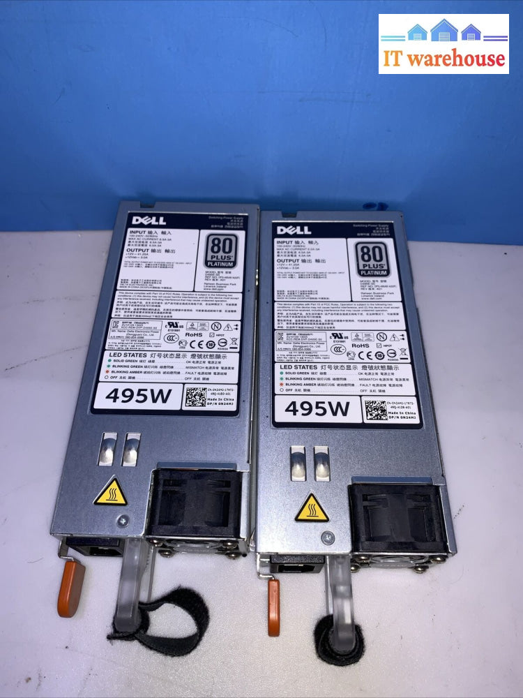 Lot Of 2 Dell N24Mj Poweredge R620 R720 80Plus 495W Power Supply Unit