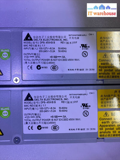 (Lot Of 2) Delta Electronics Pws-451-1R Dps-450Kb 12V/37A 450W Power Supply ~