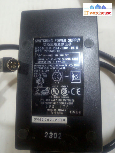 - Lot Of 2 Dve Ac Power Supply Dsa-0301-05 E 5V 4.0A (4 Pins)