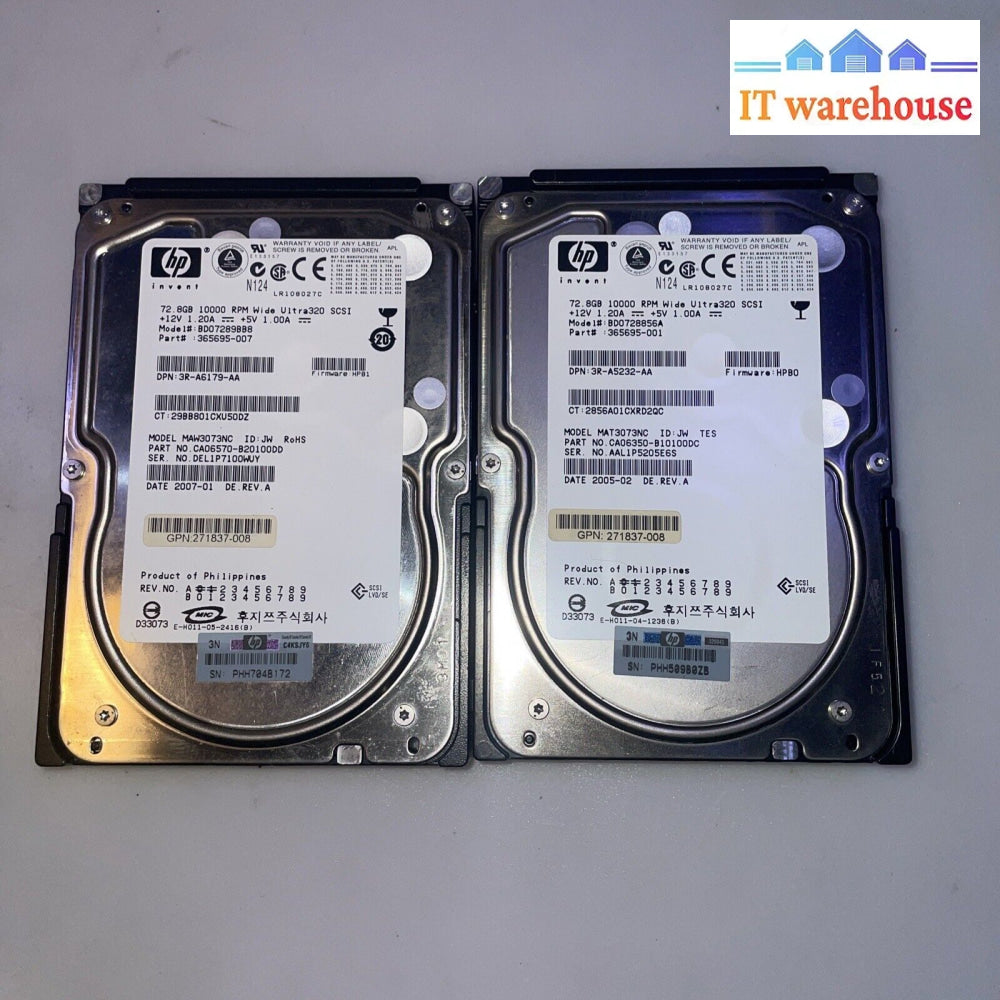 Lot Of 2 Fujitsu 73Gb Mat3073Nc Scsi 10K Ultra 320 U320 3.5 Hdd Hard Drive