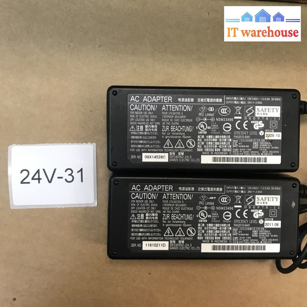 Lot Of 2 Fujitsu Sanken Power Supply Ac Adapter Charger Sed80N2-24.0 24V 2.65A