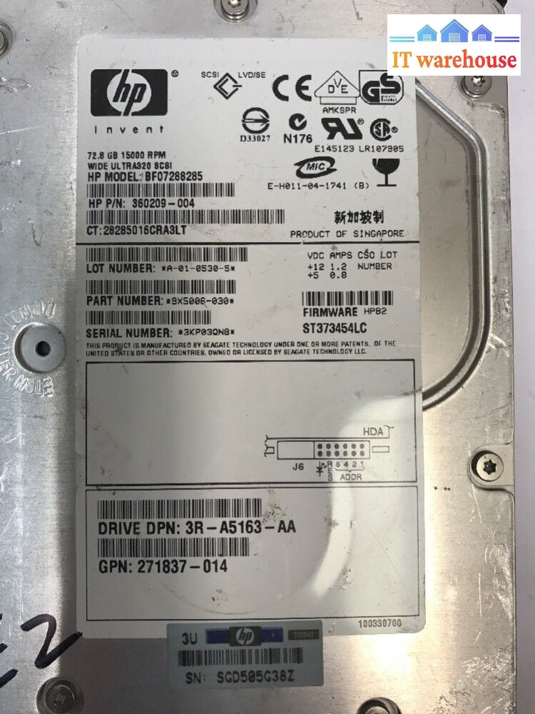 Lot Of 2 Hp 15K.4 73.4Gb Internal 15000Rpm 3.5’ (St373454Lc) Hdd 360209-004