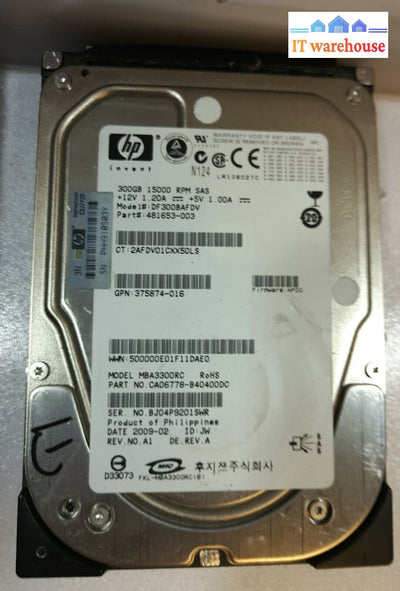 - Lot Of 2 Hp Fujitsu Mba3300Rc 300Gb 15K 3.5’ Sas Hard Drive 481653-003 @@@