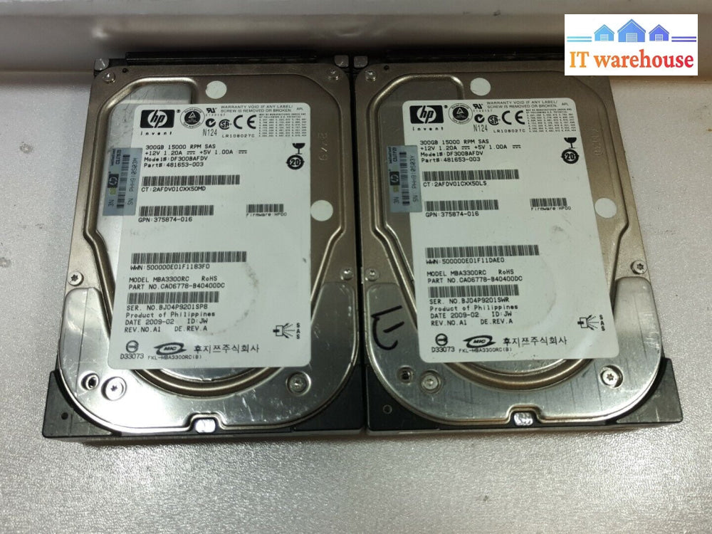 - Lot Of 2 Hp Fujitsu Mba3300Rc 300Gb 15K 3.5’ Sas Hard Drive 481653-003 @@@