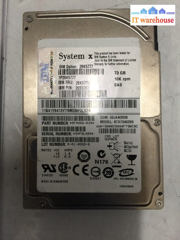 + Lot Of 2 Ibm 73Gb 10K Sas 2.5 Inch Hard Drive 26K5779 @@@