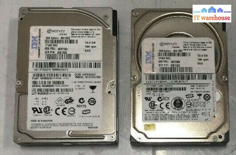 - Lot Of 2 Ibm Sas 73Gb 2.5’ 10K Hard Drive 39R7366 40K1052