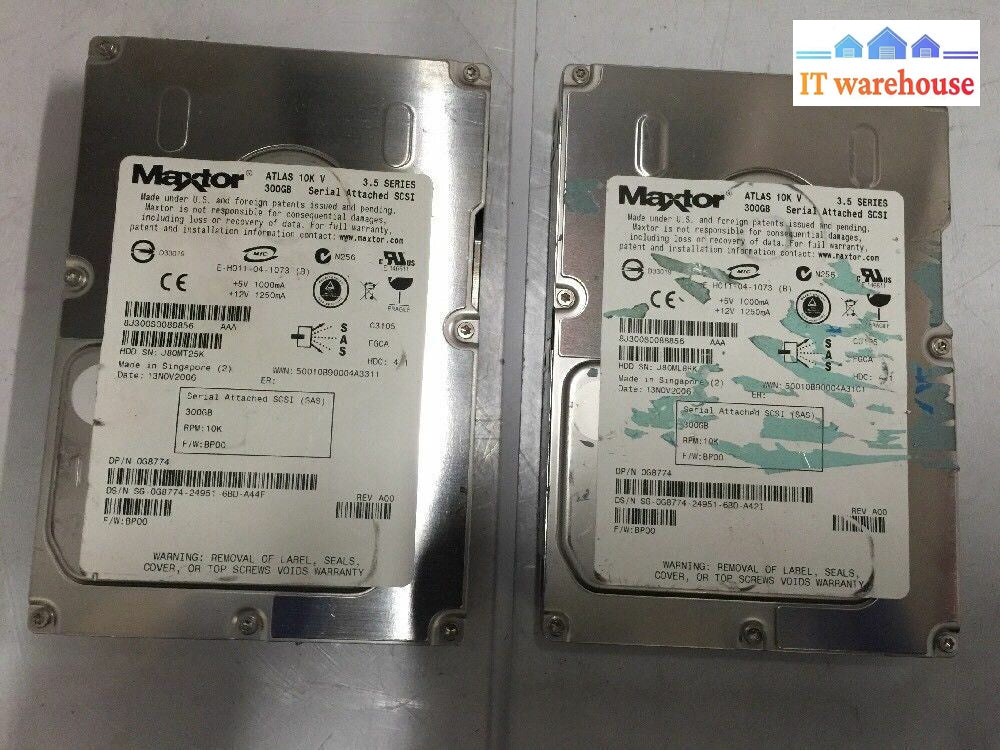 + Lot Of 2 Maxtor 300Gb 10K Sas 3.5’ Hard Drive Dell G8774 8J300S0088856