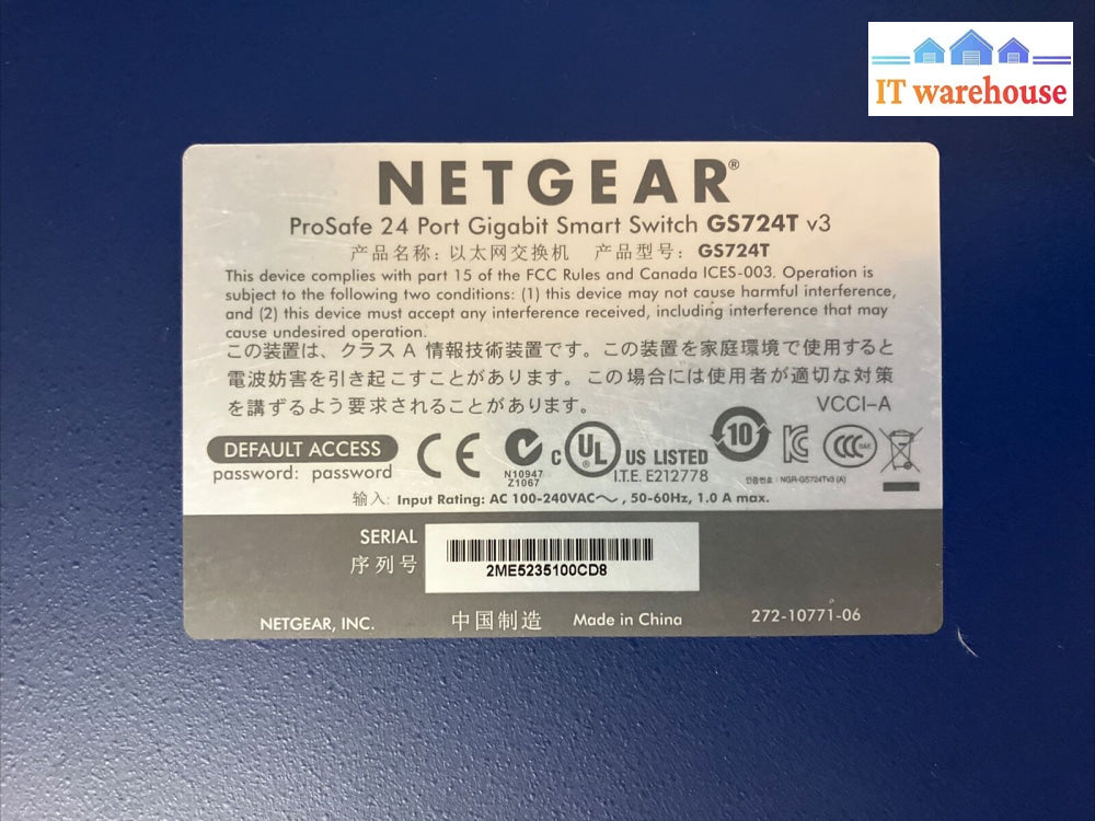 (Lot Of 2) Netgear Prosafe 24 Port 10/100/1000 Mbps Smart Switch Gs724T V3H2 ~