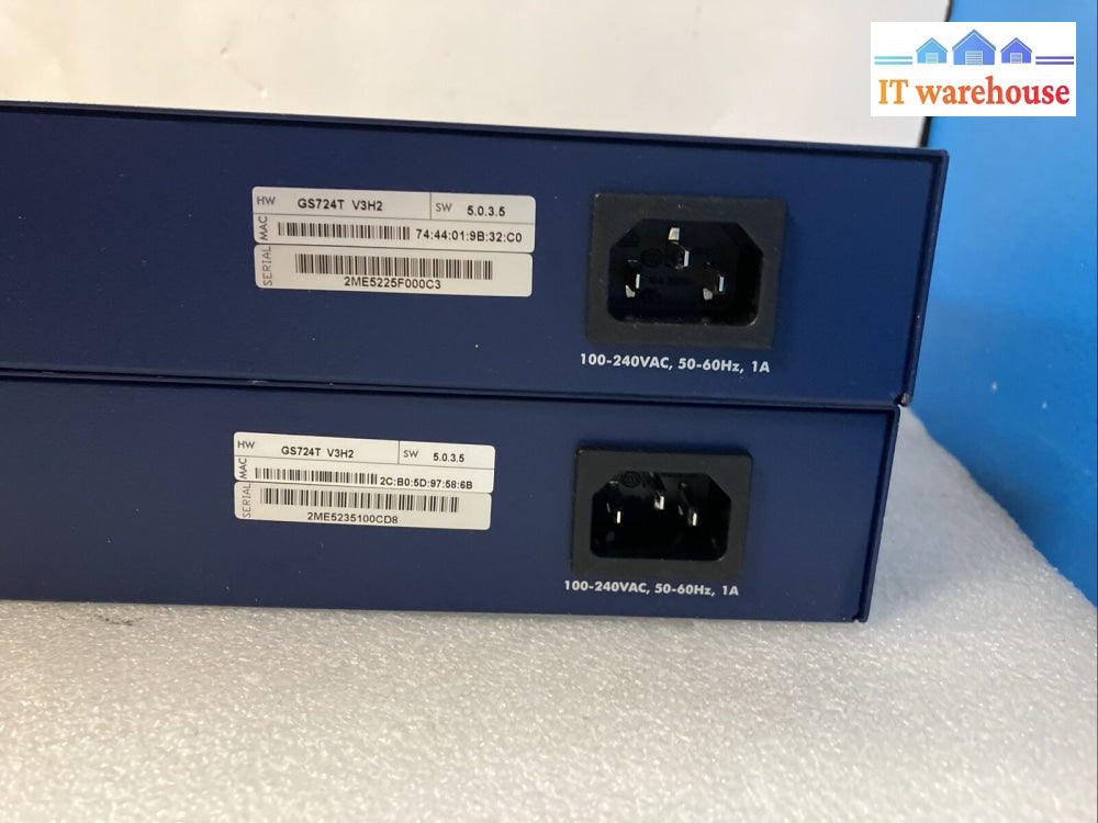 (Lot Of 2) Netgear Prosafe 24 Port 10/100/1000 Mbps Smart Switch Gs724T V3H2 ~