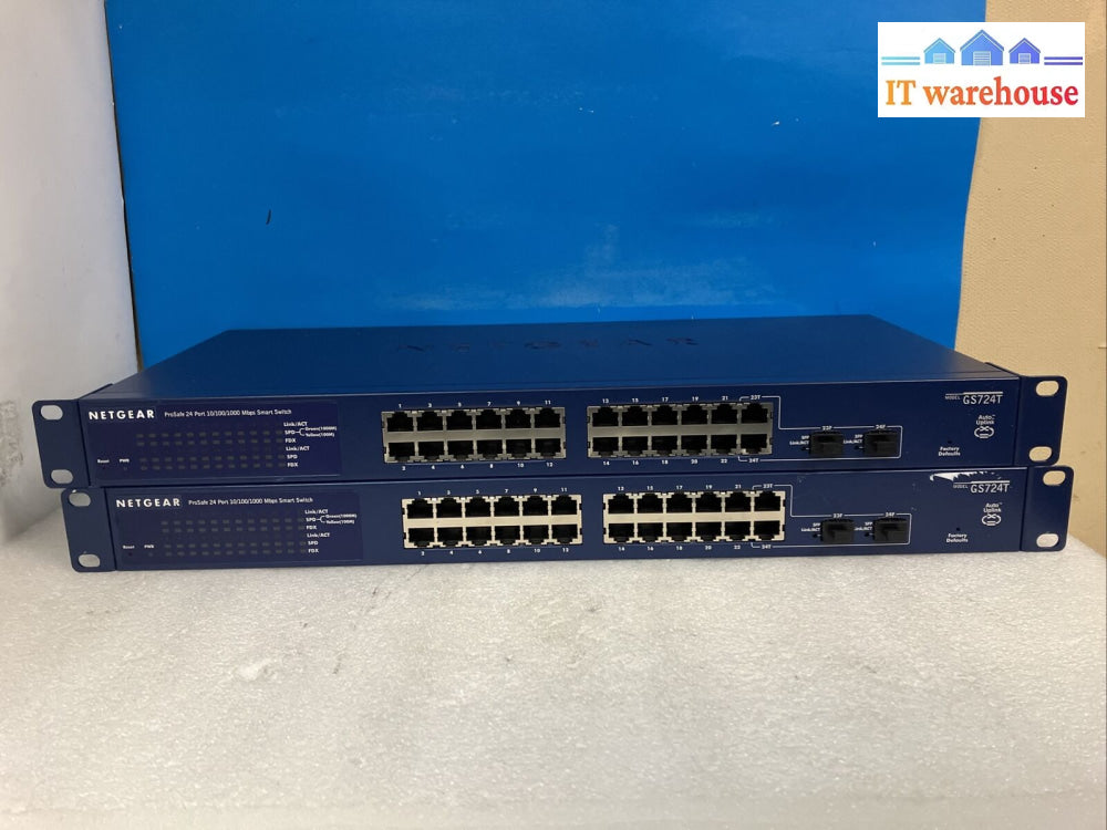 (Lot Of 2) Netgear Prosafe 24 Port 10/100/1000 Mbps Smart Switch Gs724T V3H2 ~