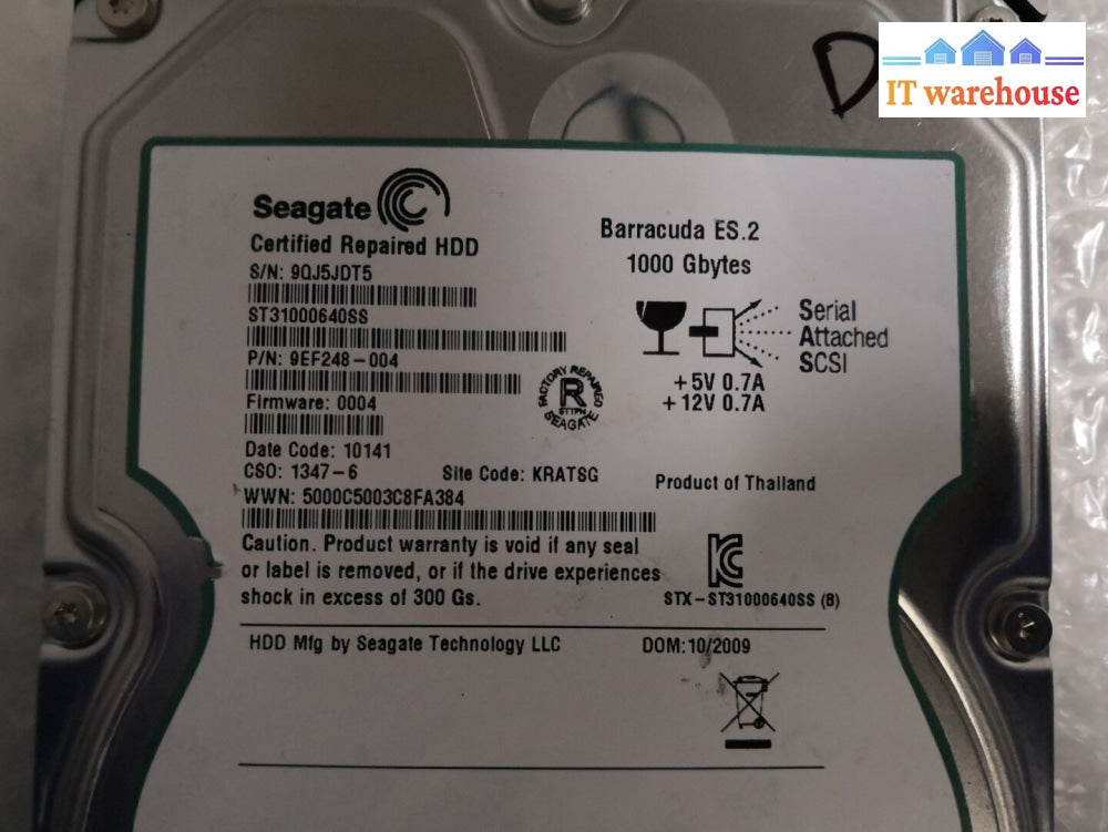 + Lot Of 2 Seagate Barracuda Es.2 1Tb Sas 72K 3.5’ Hard Drive St31000640Ss @@@