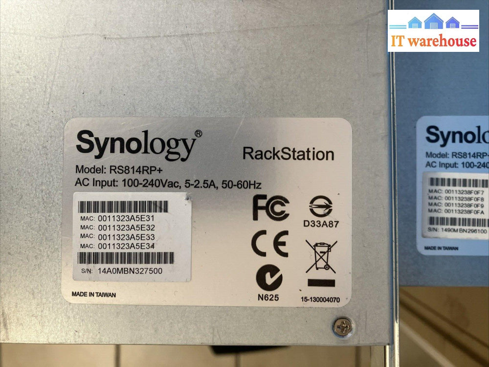 (Lot Of 2) Synology Rackstation Rs814Rp + 4-Bays Nas Storage Server System ~