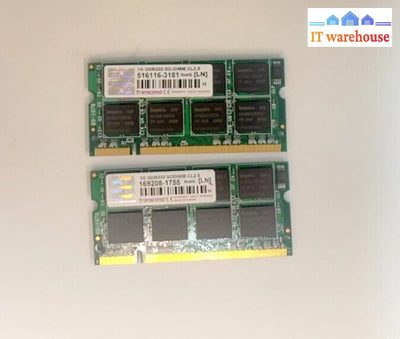 Lot Of 2 Transcend 1Gb Ddr Pc 2700 333Mhz Sodimm Laptop Memory