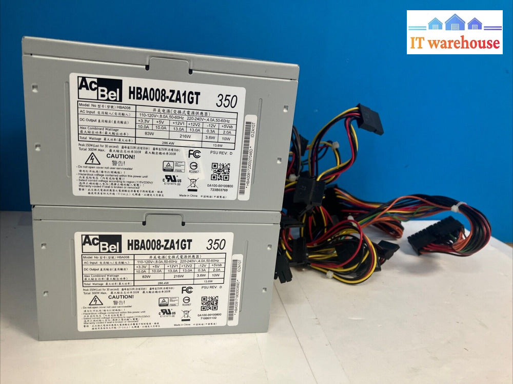 (Lot Of 2X) Acbel 350 Watts 24 + 4 Pin Power Supply Unit Psu Hba008-Za1Gt ~