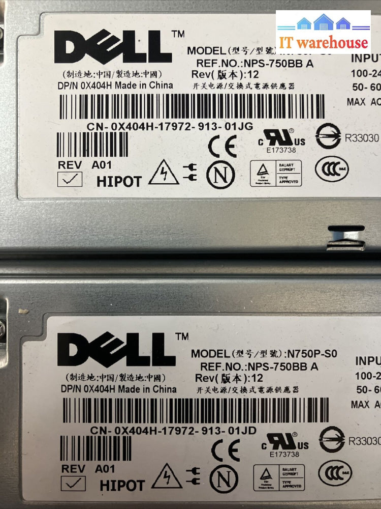 (Lot Of 2X) Dell Poweredge 2950 0X404H / N750P-S0 Nps-750Bb 750W Power Supply ~