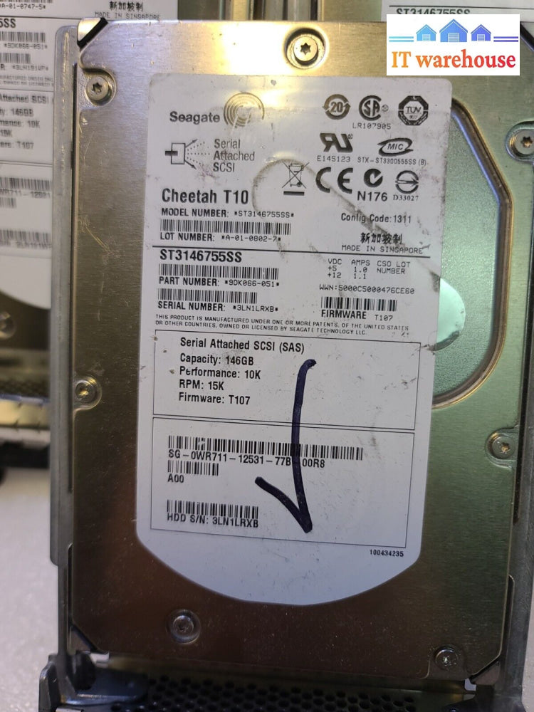 - Lot Of 3 Dell Seagate 146Gb 3Gb Sas 3.5’ Hard Drive Wr711 St3146755Ss