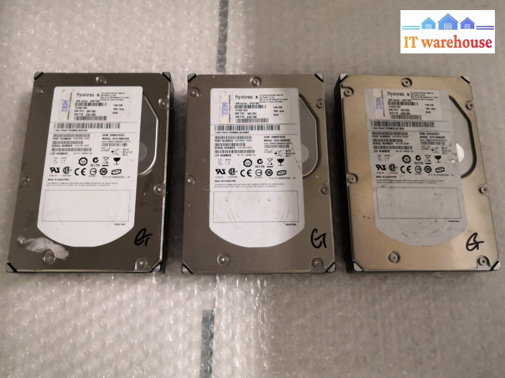 + *Lot Of 3* Ibm 146Gb Sas 3.5 15K Hdd 146G 39R7350 43W7488 St3146855Ss @@@