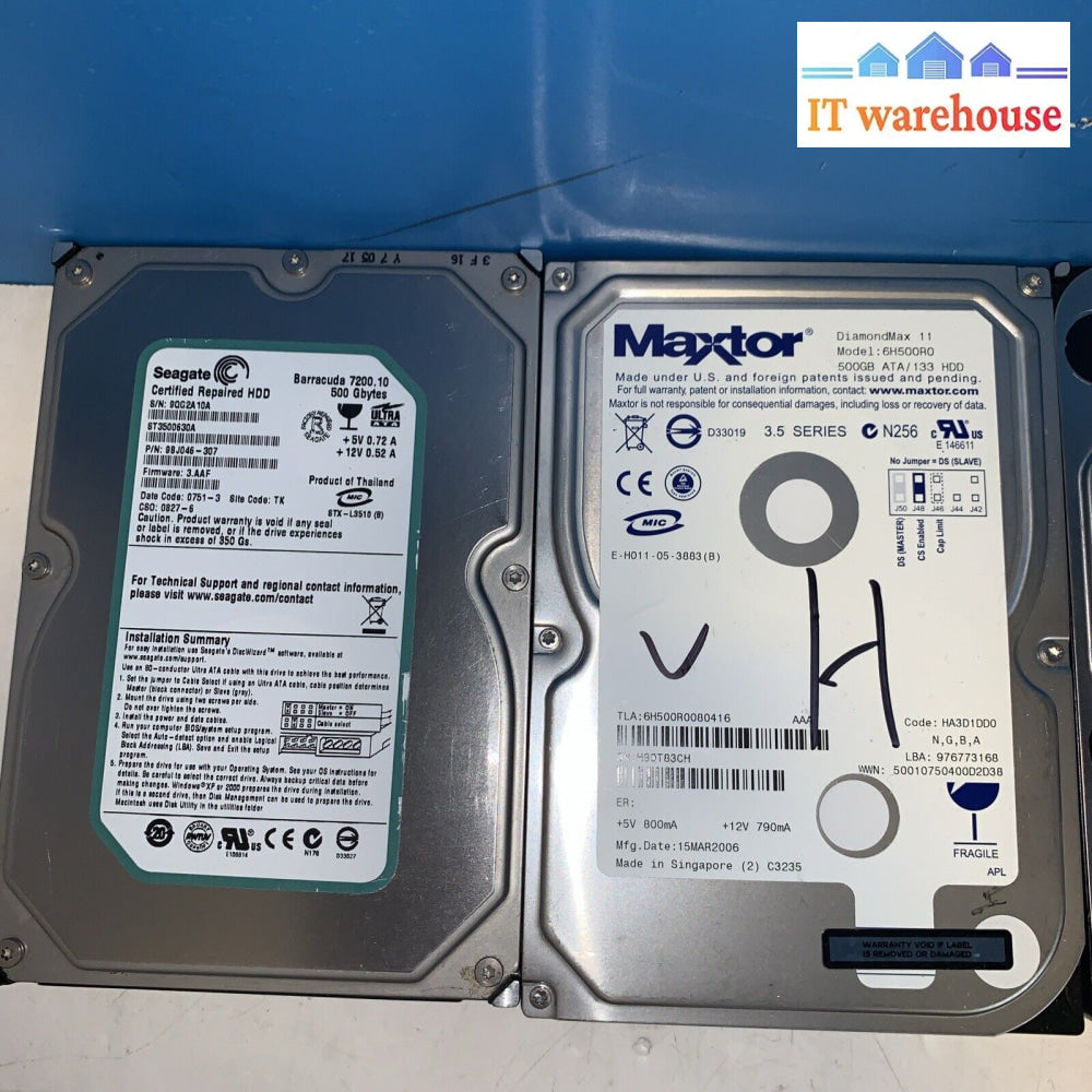 Lot Of 3 Seagate/Maxtor/Wd Ide 500Gb 3.5’’ Internal Hard Drive