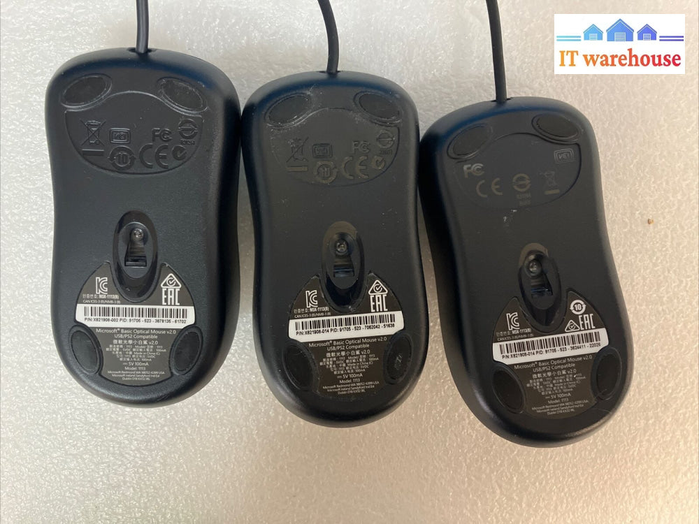 (Lot Of 3X) Oem Official Microsoft Basic Optical Mouse Model 1113 Black Tested ~