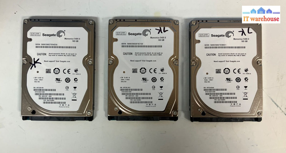 (Lot Of 3X) Seagate St9160314As 5400 Rpm 160Gb 2.5’ Laptop Hdd 9Hh13C-500 ~