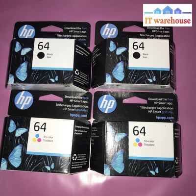 Lot Of 4 Genuine Hp 62 Black & Tri-Color Ink Cartridges - Exp 2024-2025