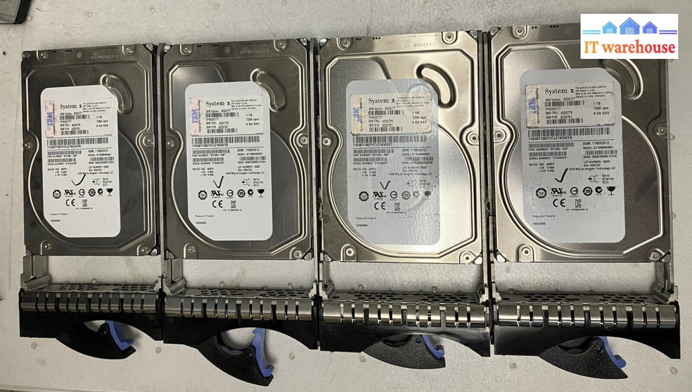 ~ Lot Of 4 Ibm 1Tb 7.2K 6G 3.5” Sas 42D0778 42D0777 42D0781 Hd W/ Caddy 42R4131