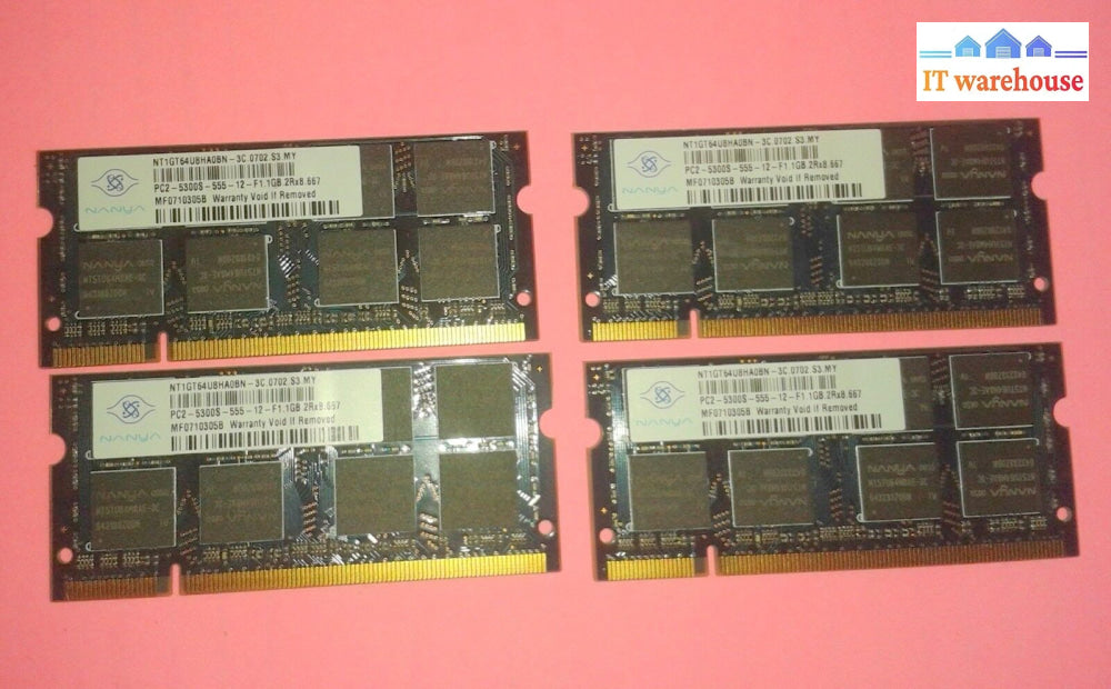 Lot Of 4 Nanya Nt1Gt64U8Ha0Bn-3C Laptop Ram 1Gb 2Rx8 Pc2-5300S-555 Ram