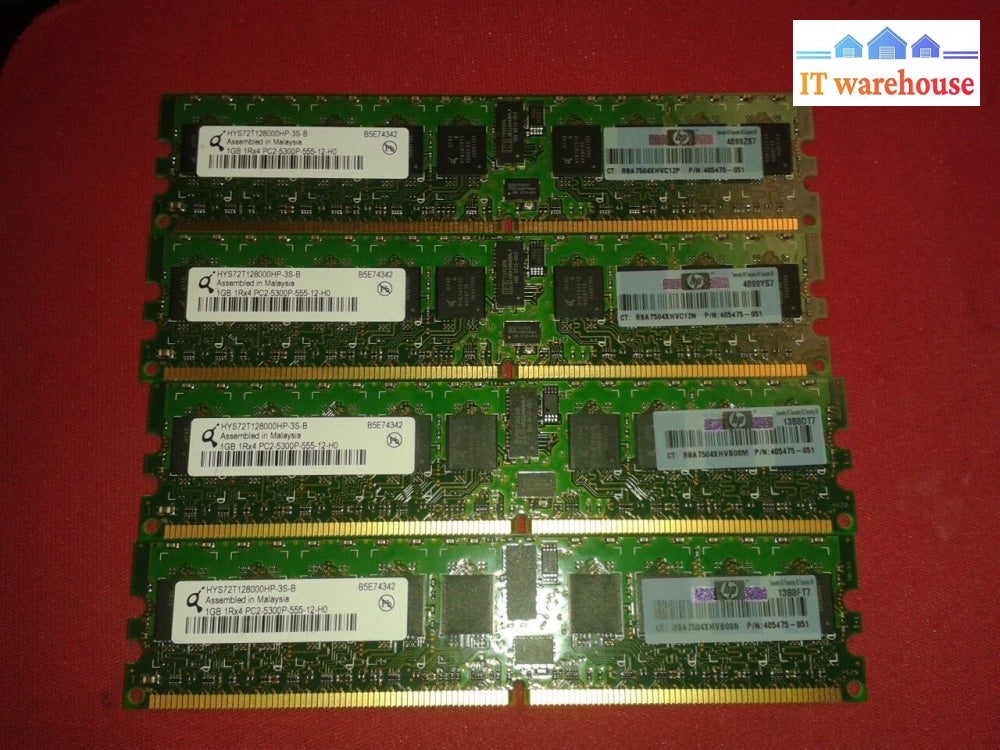 Lot Of 4 Qimonda/Hp 1Gb 1Rx4 Pc2-5300P Hys72T128000Hp-3S-B Ram Memory @@@