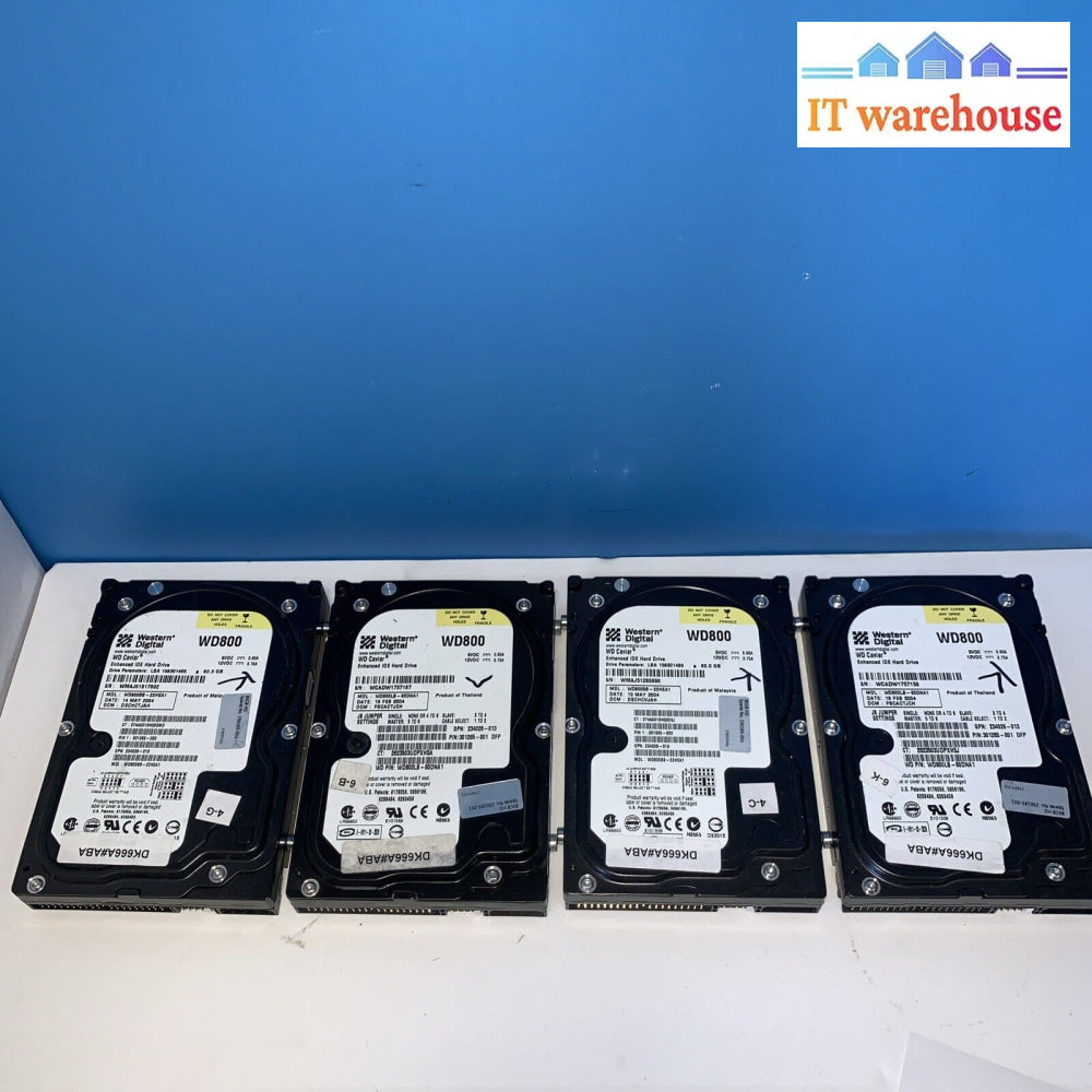 Lot Of 4 Wd 80Gb Ide Caviar Wd800 7200 Rpm 3.5’ Hard Drive (1000 Days Remaining)