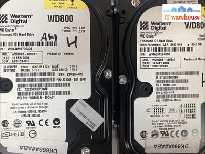 (Lot Of 4) Wd Wd800 80Gb 3.5’ Ide Hdd Wd800Bb Wd800Lb *Tested/No Bad Sectors* ~