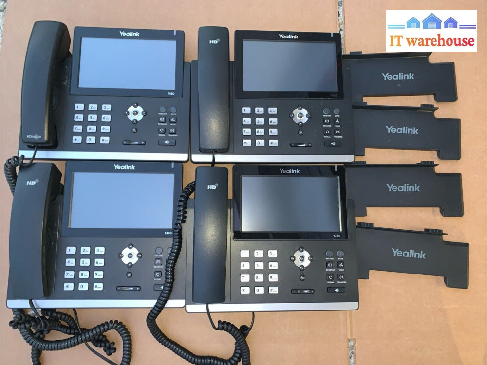 Lot Of 4 Yealink Sip-T48G Gigabit Voip Ip Office Phone W/ Handset & Stand