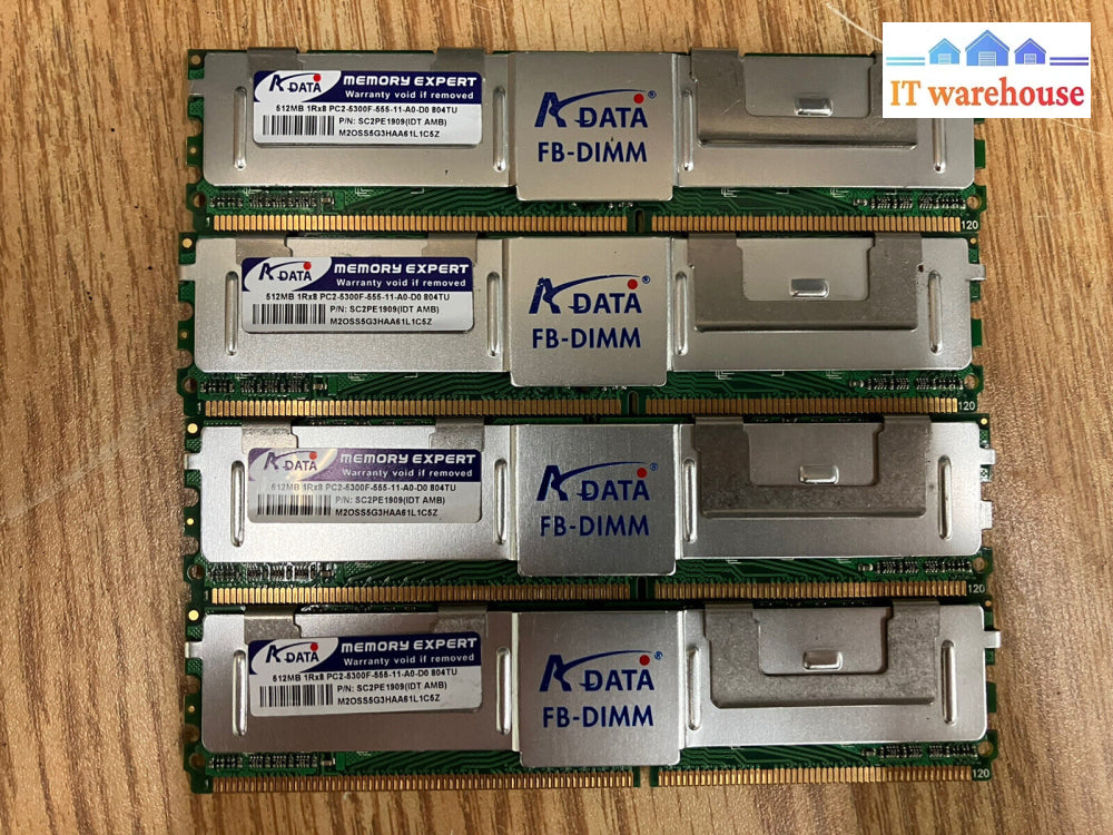 ~ Lot Of 4X Adata 512Mb 1Rx8 Pc2-5300F-555-11-A0-D0 804Tu Sc2Pe1909 Server Ram