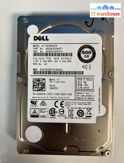 (Lot Of 4X) Dell Al13Sxb600N 15K Rpm 600Gb 2.5’ Laptop Hdd Hdeae00Daa51 0990Fd ~