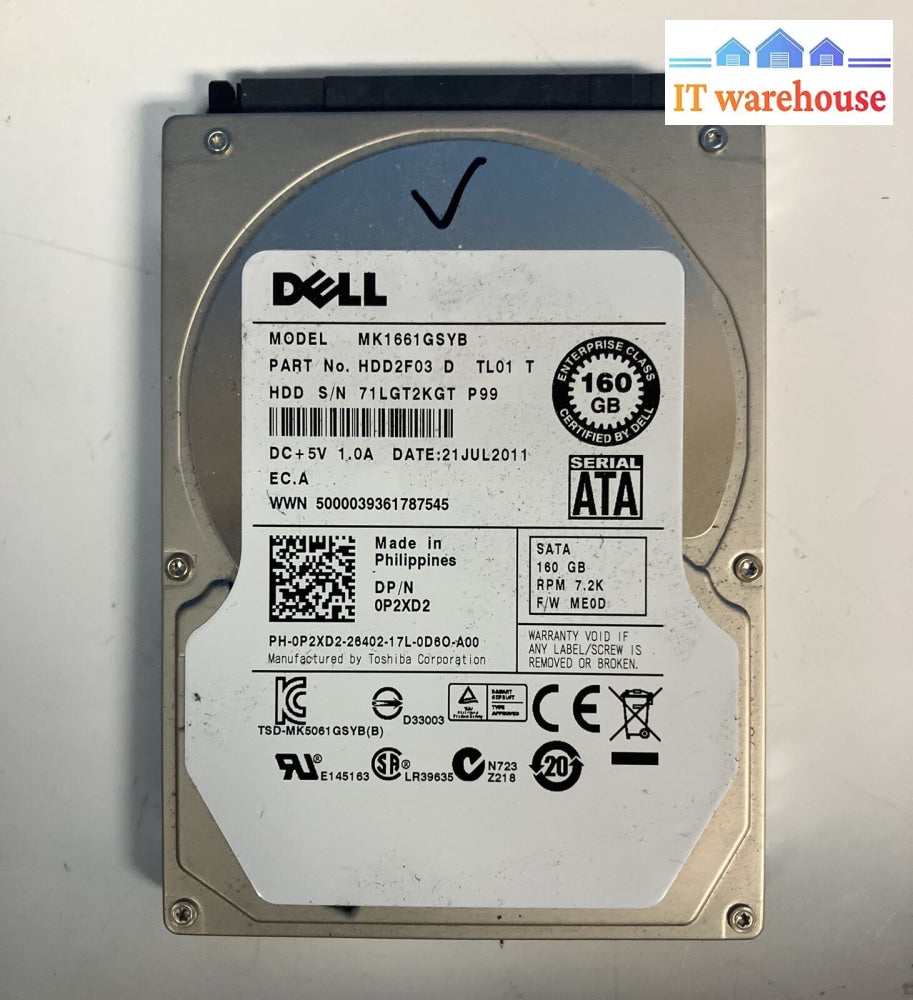 (Lot Of 4X) Dell Mk1661Gsyb 7200 Rpm 160Gb 2.5’ Laptop Hdd P/N: Hdd2F03 0P2Xd2 ~