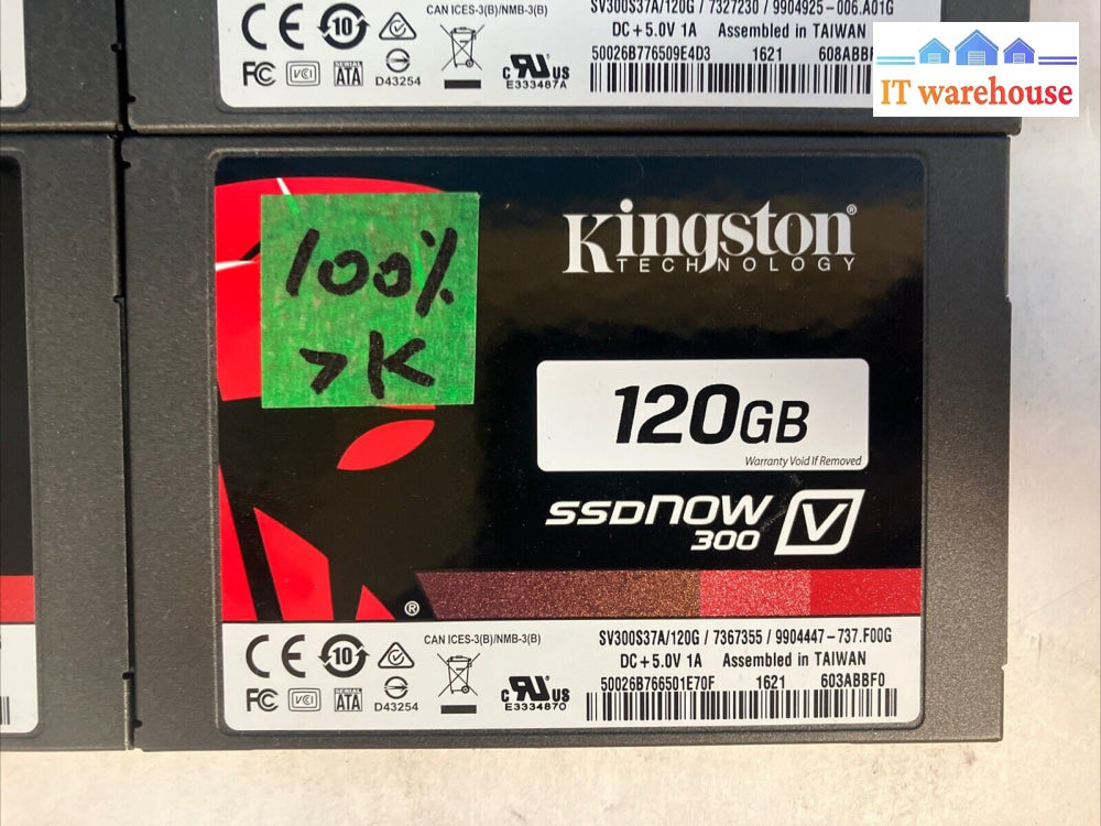 Lot Of 5 Kingston Ssdnow V300 2.5’ 120Gb Sata Ssd Hard Drive (1000Days Remain) ~