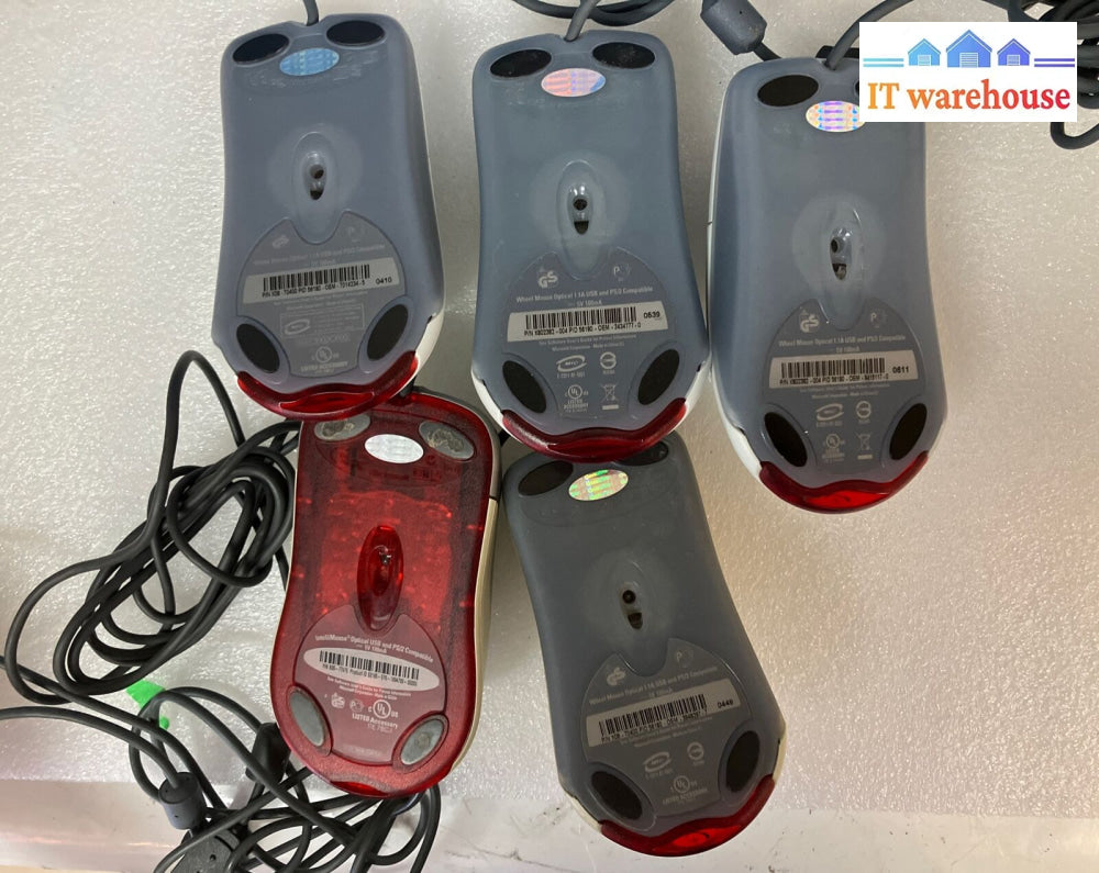 (Lot Of 5X) Mixed Model Microsoft Optical Usb Mouse X802382 X08-70400 *Tested* ~