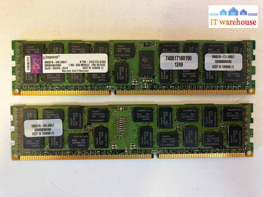 ~ Lot Of 6 Kingston Ktm-Sx313Lv/8G 96Y3263 8Gb Pc3-10600 1333Mhz Server Ram