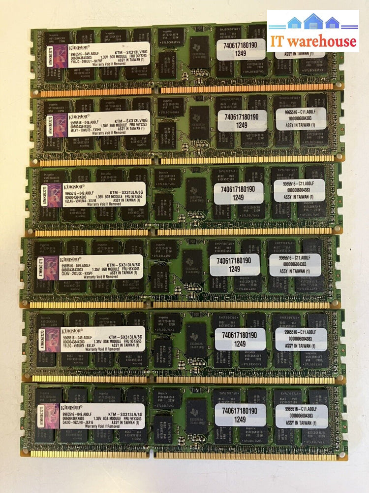 ~ Lot Of 6 Kingston Ktm-Sx313Lv/8G 96Y3263 8Gb Pc3-10600 1333Mhz Server Ram