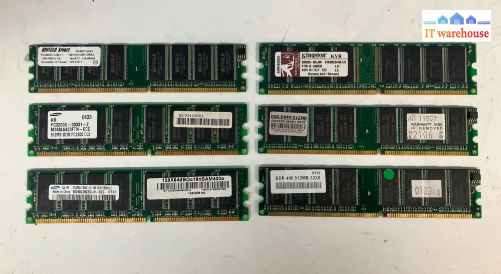 (Lot Of 6X) Mixed Brands & Model Ddr1 Desktop Dimm Memory ~