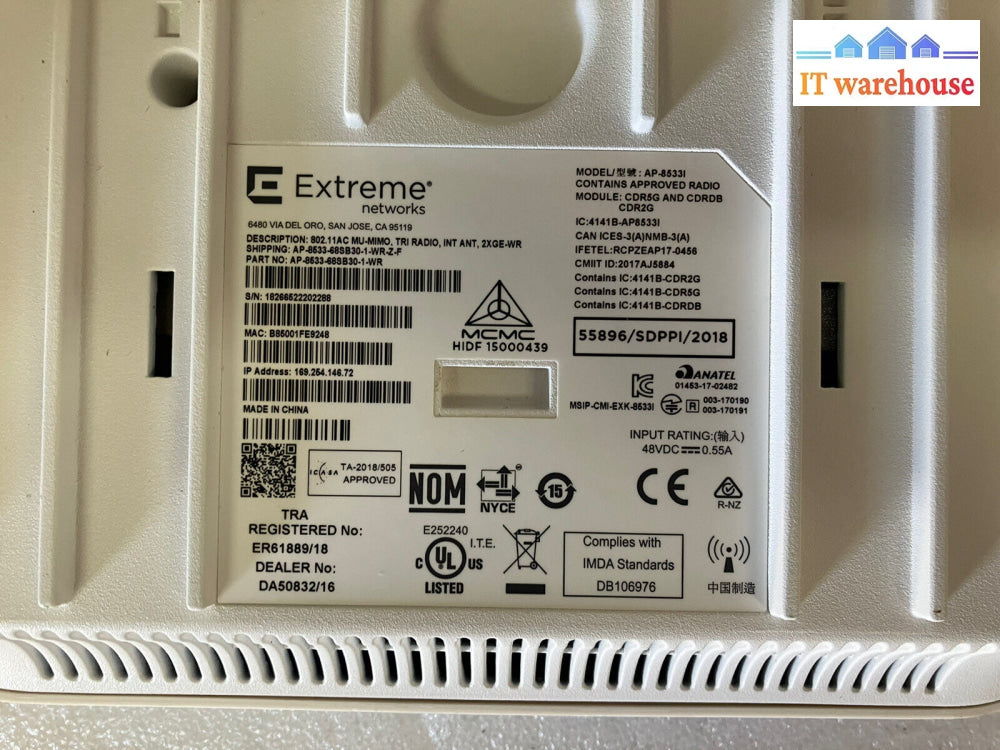 ~ Lot Of 7 Ap-8533 Mixed Networks (4 Extreme + 3 Zebra) Wireless Access Points