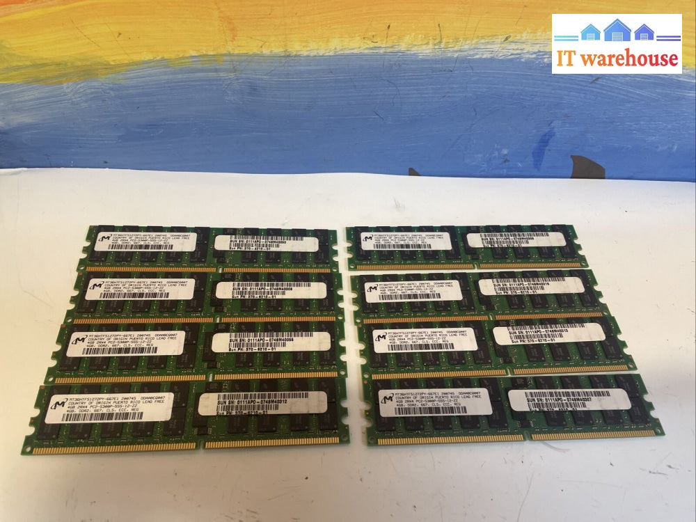 Lot Of 8X 4Gb Micron/Sun Mt36Htf51272Py-667E1 Pc2-5300P Ddr2-667Mhz Server Ram