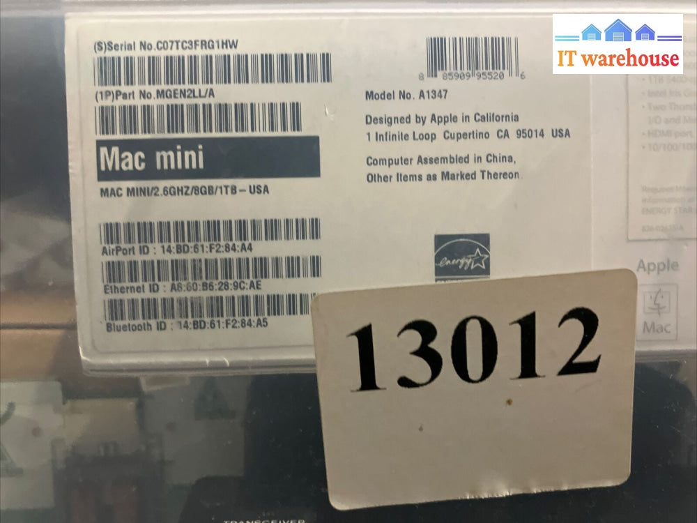 Mac Mini A1347 Late 2014 Pc Intel I5 Cpu / 8Gb Ram 1Tb Hdd Macos 10.15 ~